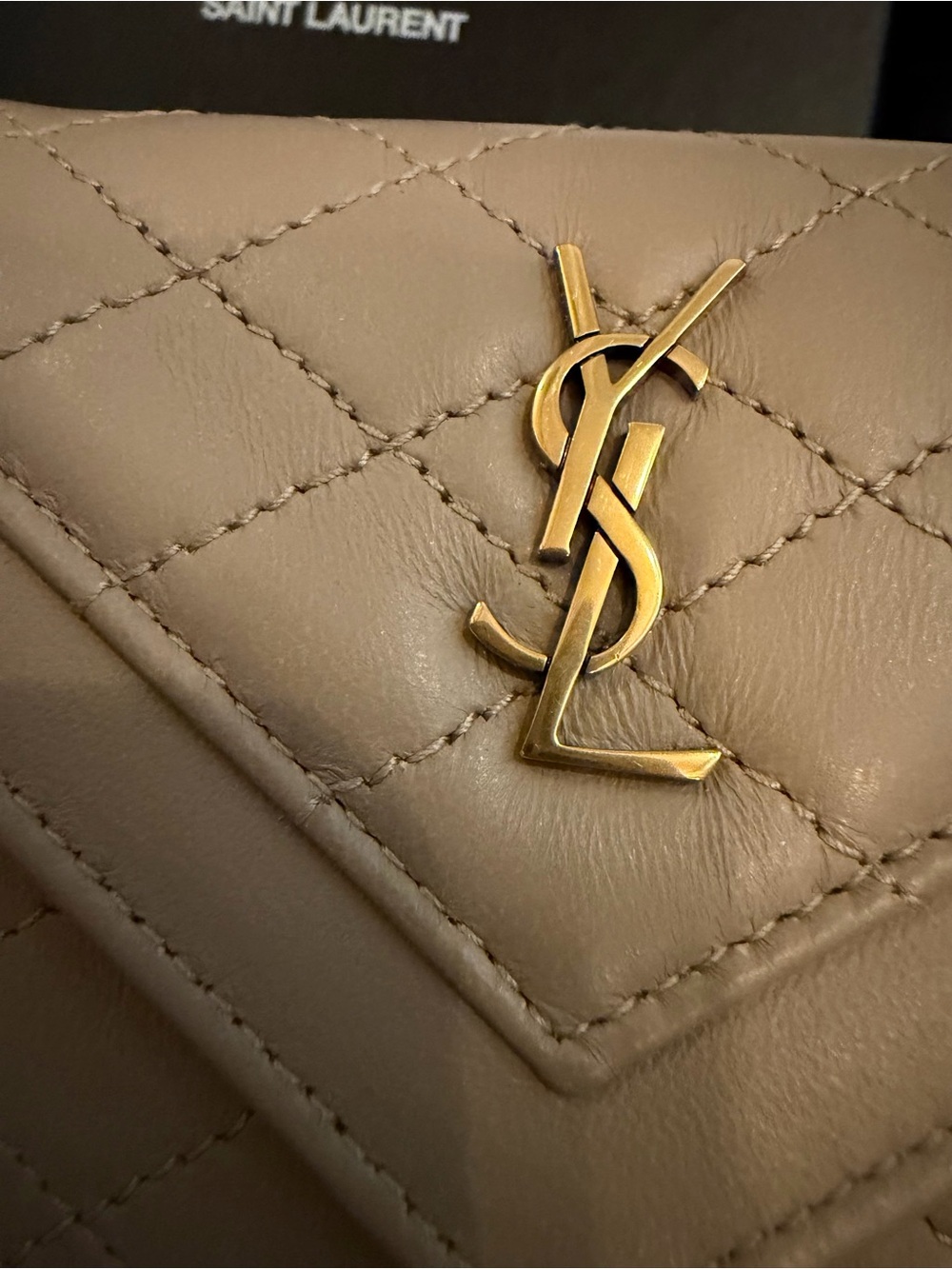 Saint Laurent Quilted Envelope Wallet in Taupe with Gold Hardware - Picture 3 of 8